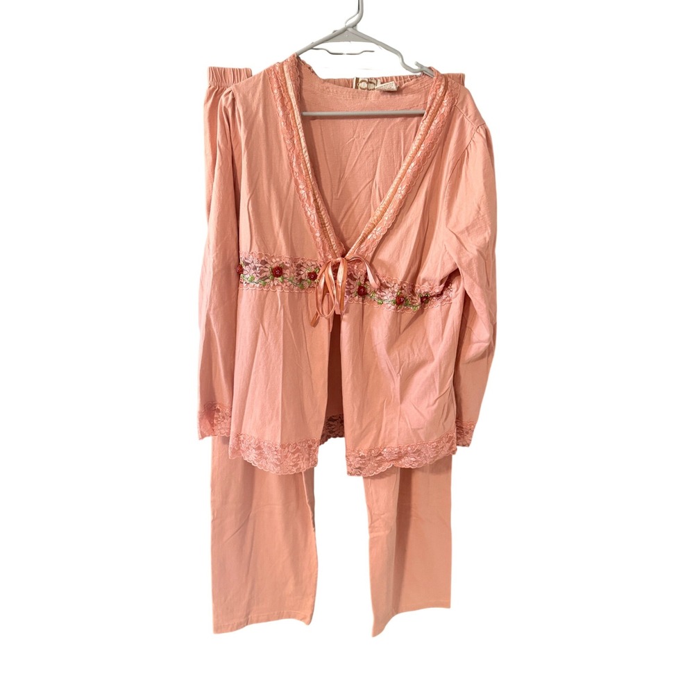 Rose Pink Cotton 2pc Pajama Set Floral Lace Plus 1X Fairy Vintage Y2k Coquette‎
